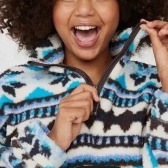 Offline by Aerie Aztec print Fleece Quarter zip sherpa pullover Size Small - Picture 9 of 10